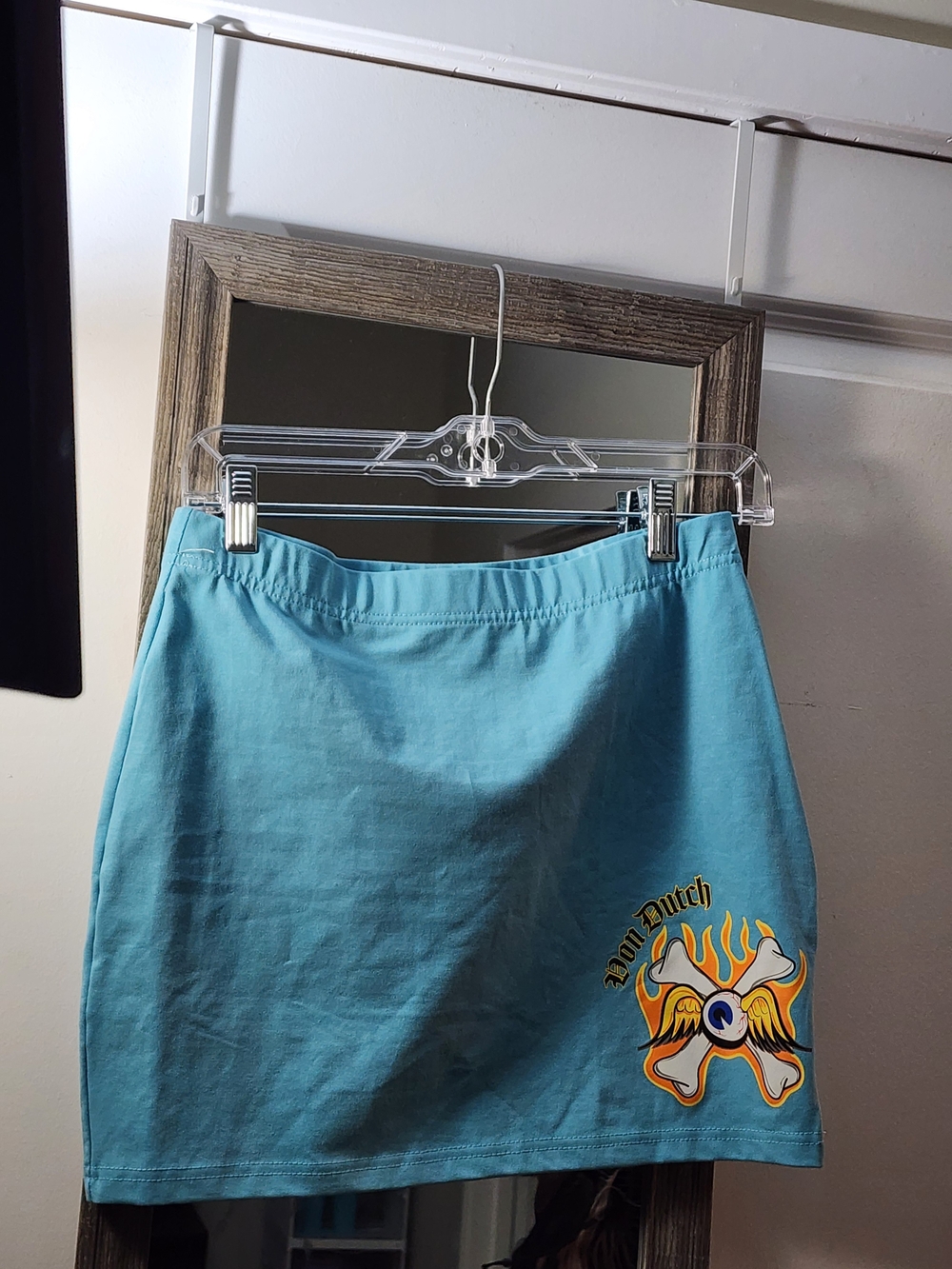 Von Dutch Turquoise Graphic Mini Skirt